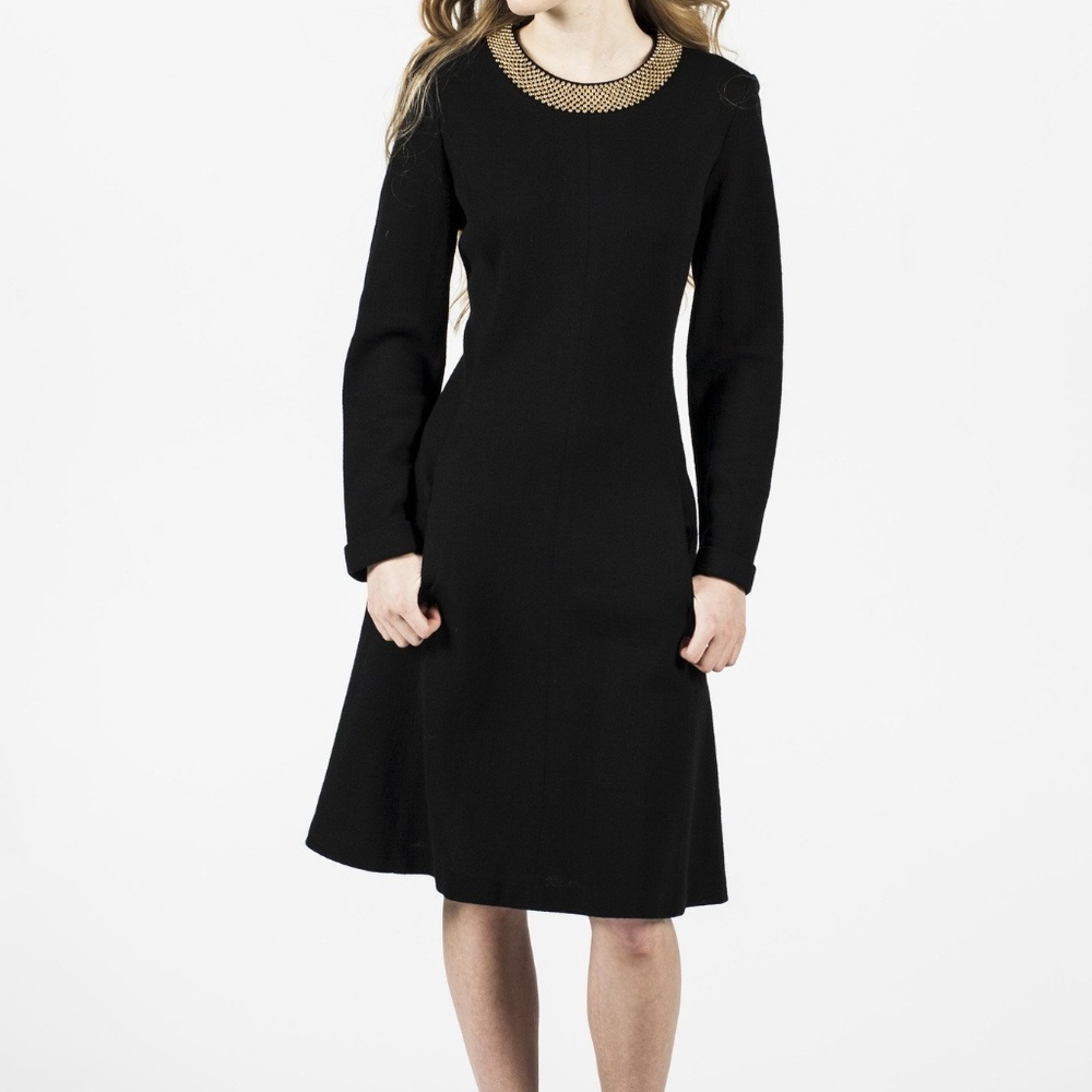 BLASS BLACK & GOLD WOOL BLEND BEADED DRESS POCKETS